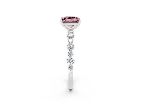 White gold Princess Cut Morganite Prong Set Engagement Ring with Pavé Band_2