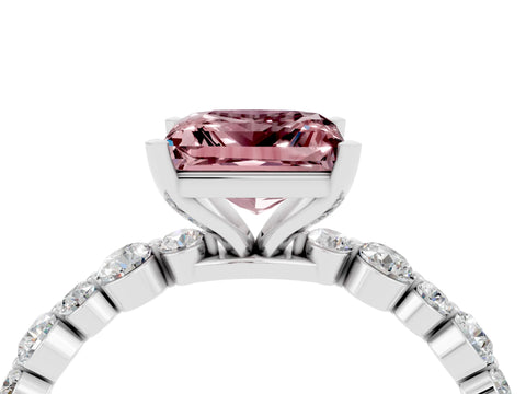 White gold Princess Cut Morganite Prong Set Engagement Ring with Pavé Band_4