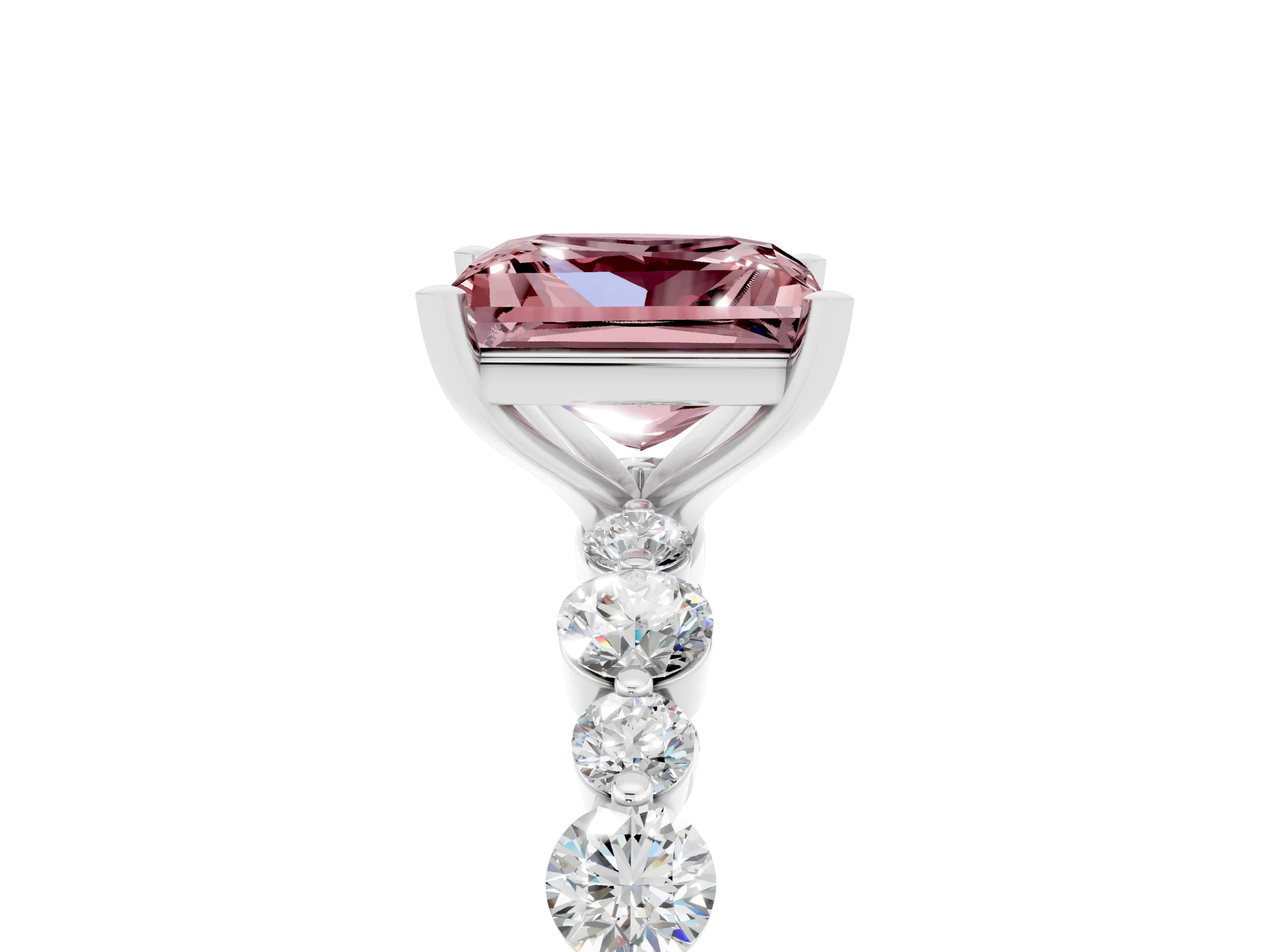 White gold Princess Cut Morganite Prong Set Engagement Ring with Pavé Band_5