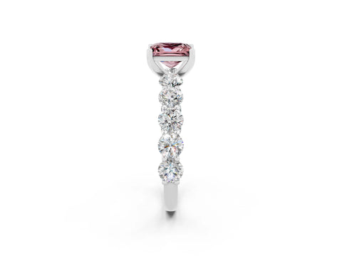 White gold Princess Cut Morganite Prong Setting with Side Stones on a Pave Band_2