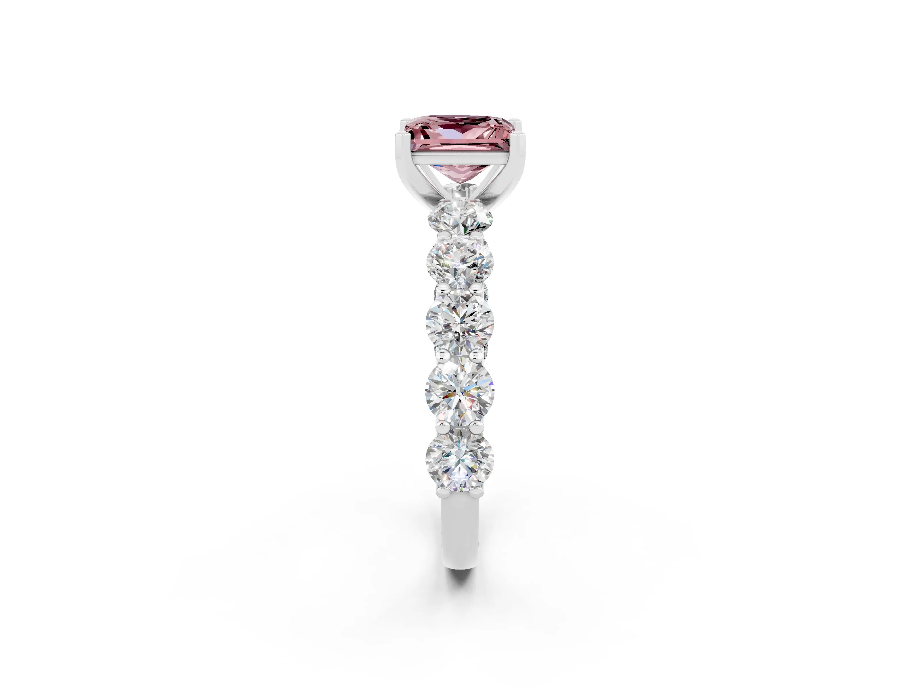 White gold Princess Cut Morganite Prong Setting with Side Stones on a Pave Band_2