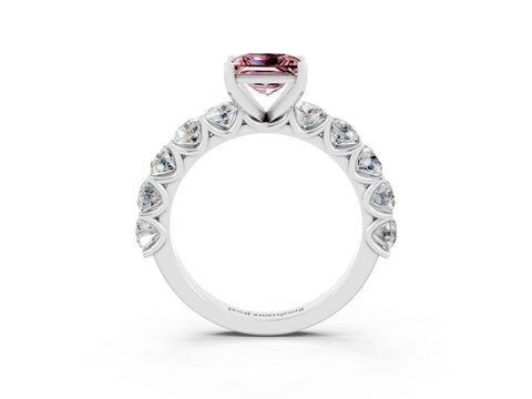 White gold Princess Cut Morganite Prong Setting with Side Stones on a Pave Band_3