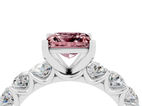 White gold Princess Cut Morganite Prong Setting with Side Stones on a Pave Band_4