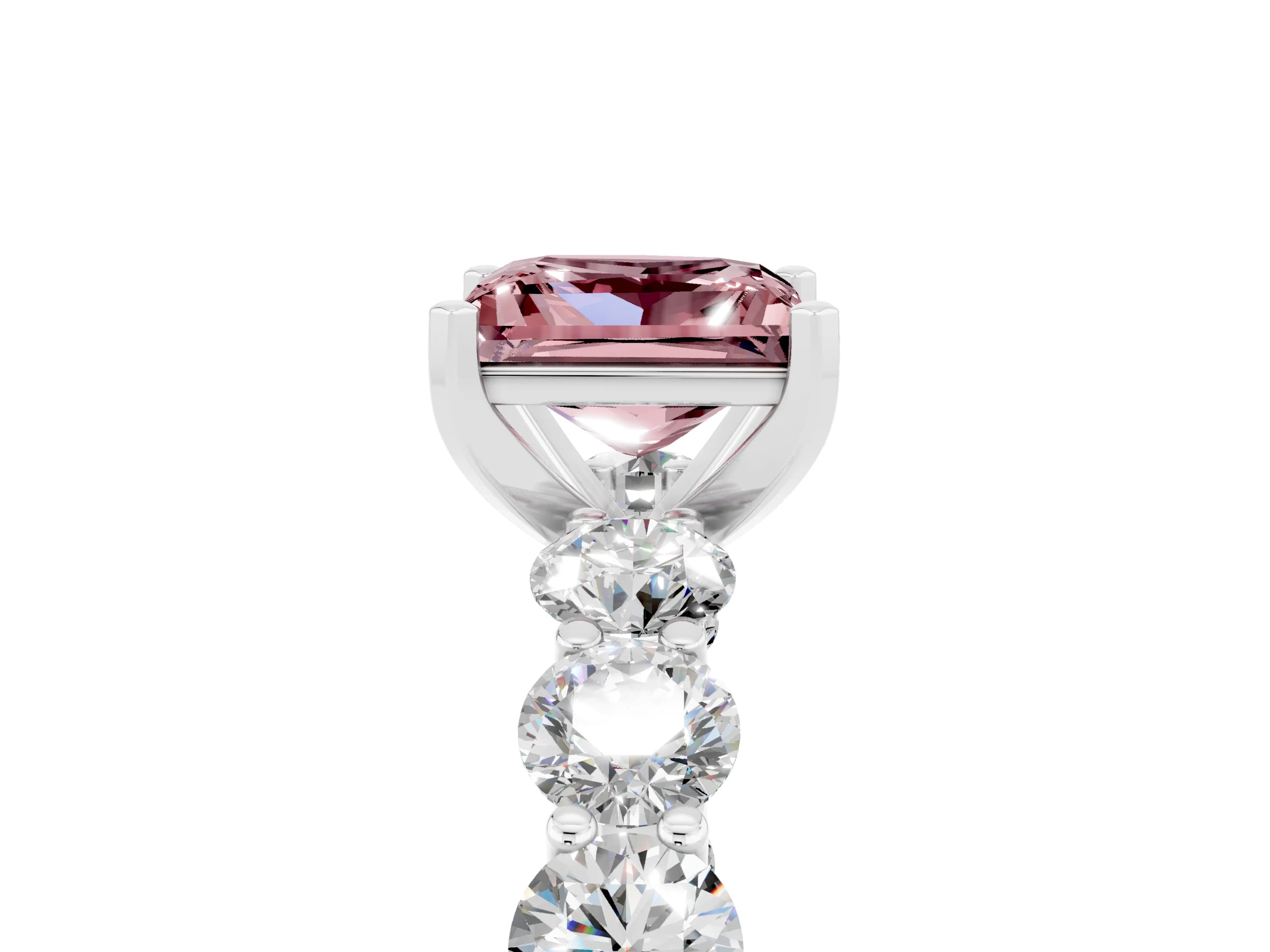 White gold Princess Cut Morganite Prong Setting with Side Stones on a Pave Band_5