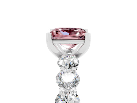 White gold Princess Cut Morganite Prong Setting with Side Stones on a Pave Band_5