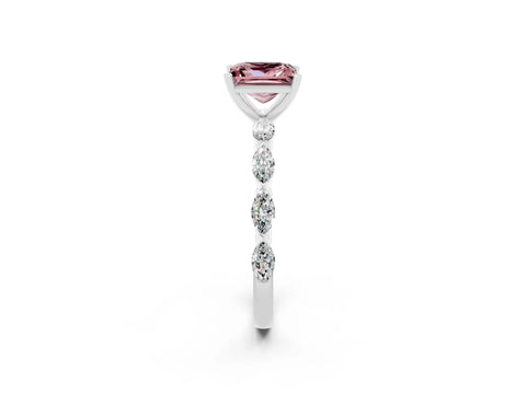 White gold Princess Cut Morganite Ring with Marquise Side Stones and Prong Setting_2