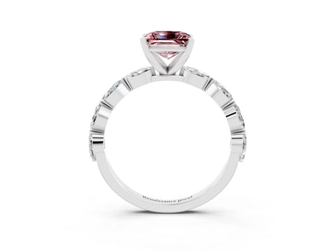 White gold Princess Cut Morganite Ring with Marquise Side Stones and Prong Setting_3