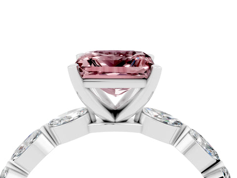 White gold Princess Cut Morganite Ring with Marquise Side Stones and Prong Setting_4