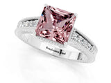 White gold Princess Cut Morganite Ring with Milgrain Pavé Band and Four-Prong Setting_13