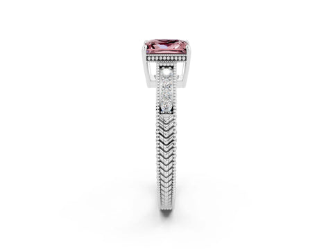 White gold Princess Cut Morganite Ring with Milgrain Pavé Band and Four-Prong Setting_14