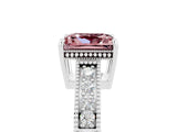 White gold Princess Cut Morganite Ring with Milgrain Pavé Band and Four-Prong Setting_17