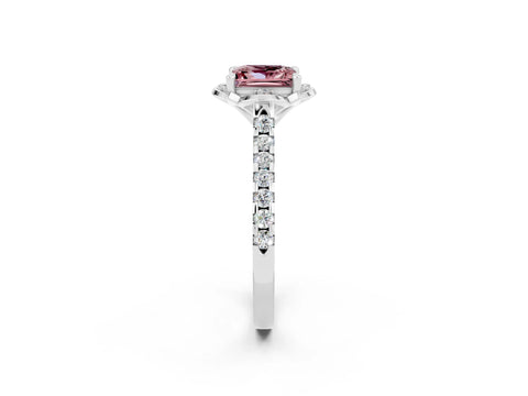 White gold Princess Cut Morganite Ring with Pavé Band and Floral Prong Setting_2