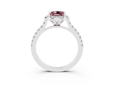 White gold Princess Cut Morganite Ring with Pavé Band and Floral Prong Setting_3
