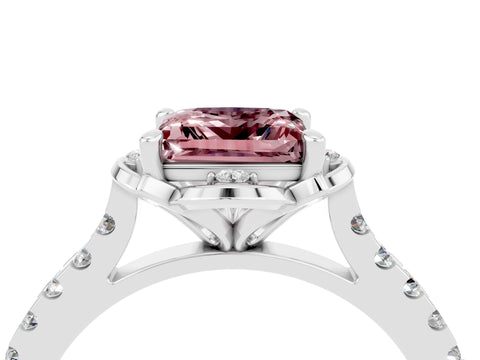 White gold Princess Cut Morganite Ring with Pavé Band and Floral Prong Setting_4