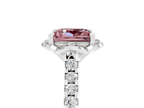 White gold Princess Cut Morganite Ring with Pavé Band and Floral Prong Setting_5