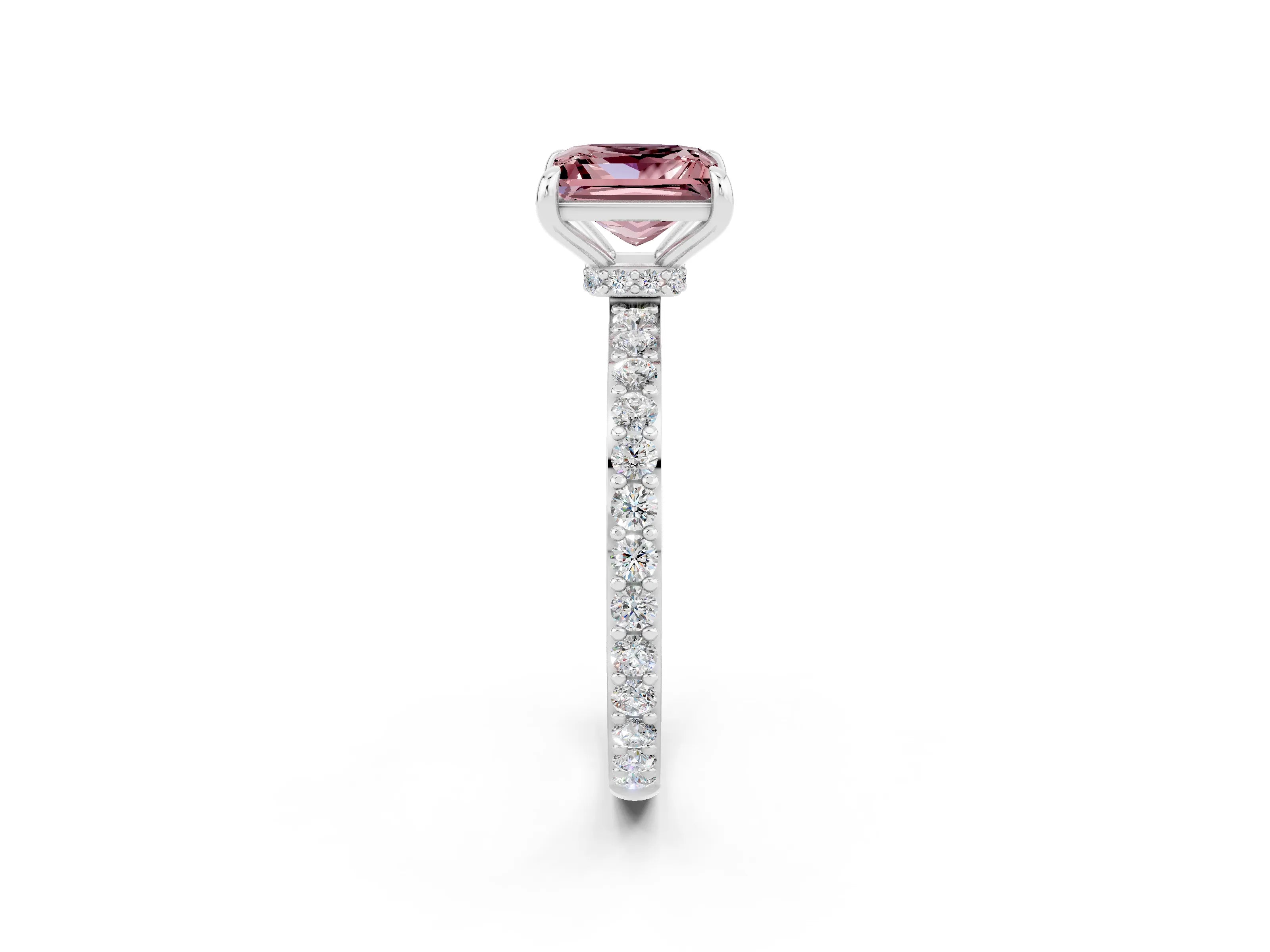 White gold Princess Cut Morganite Ring with Pavé Band and Four-Prong Setting_2