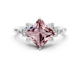 White gold Princess Cut Morganite Ring with Side Stones and Four-Prong Setting_36