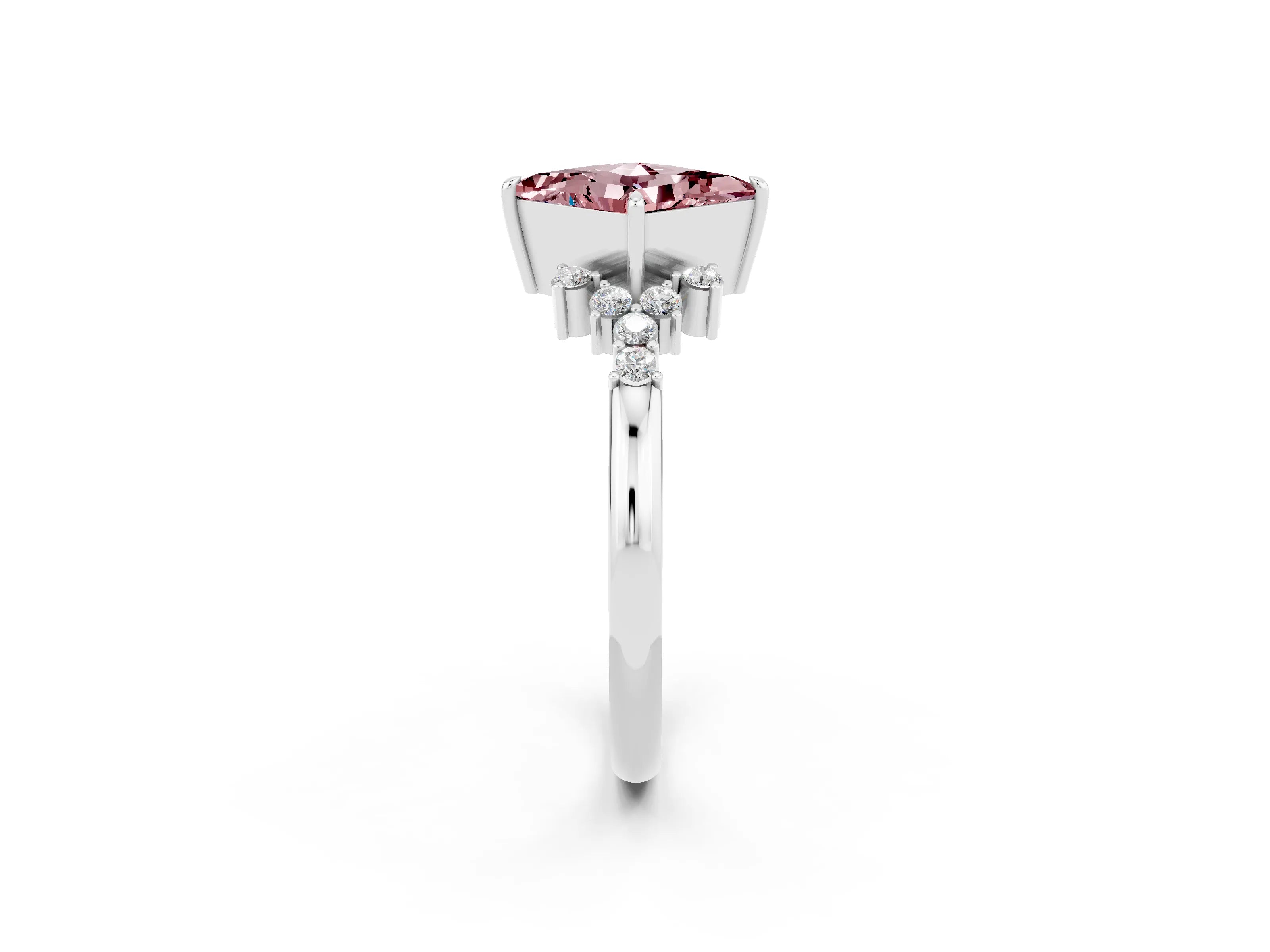 White gold Princess Cut Morganite Ring with Side Stones and Four-Prong Setting_38