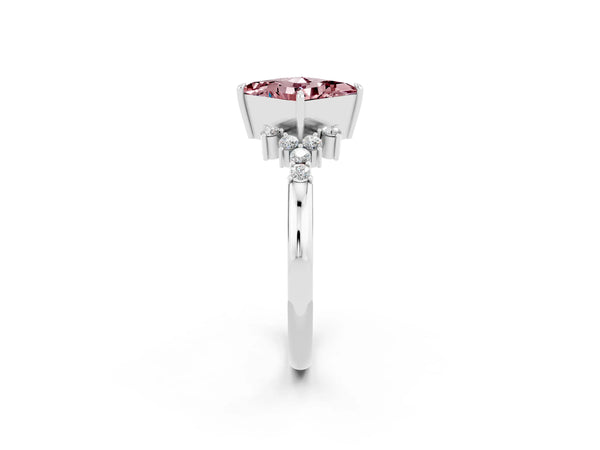 Platinum Princess Cut Morganite Ring with Side Stones and Four-Prong Setting