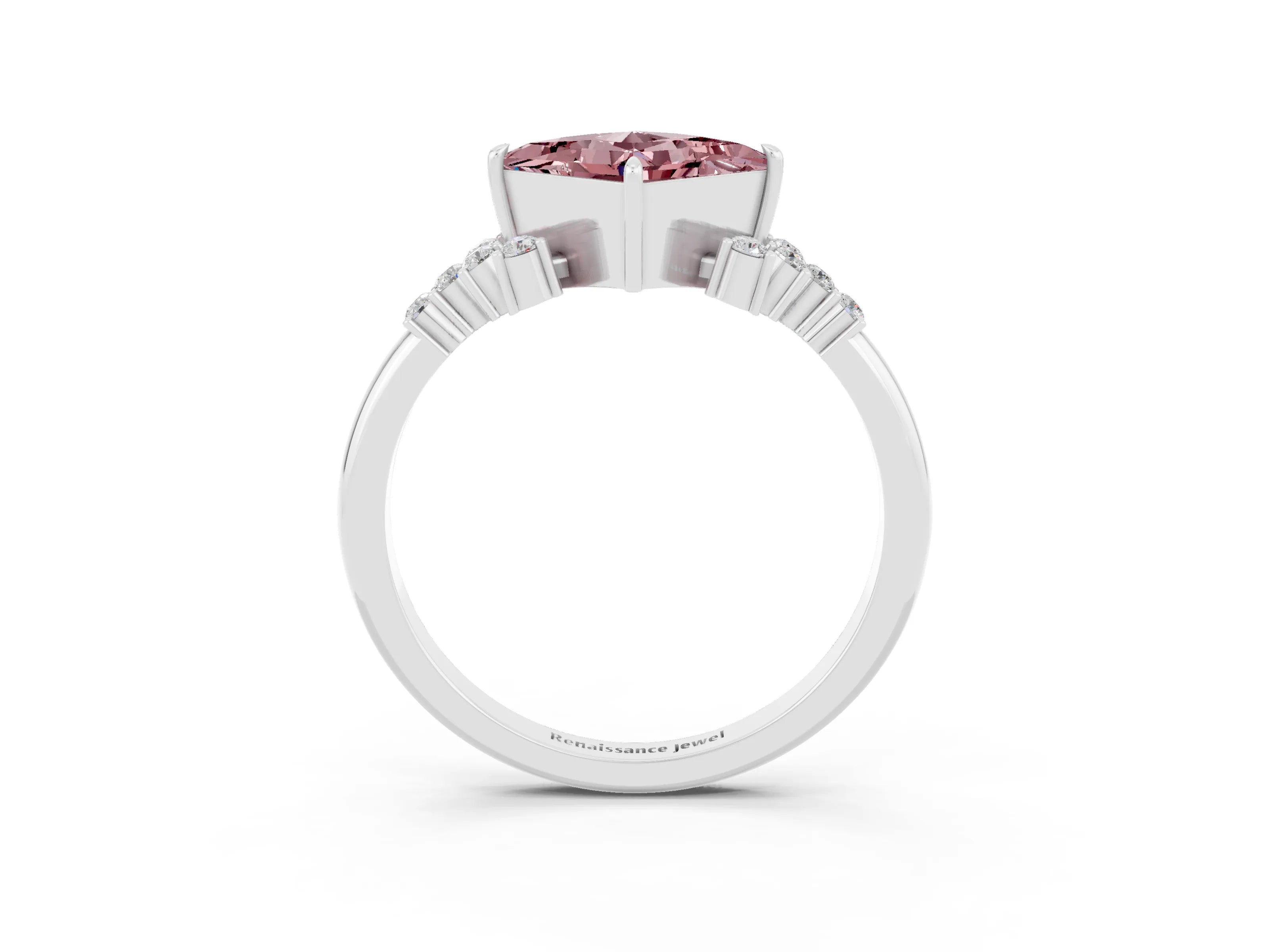 White gold Princess Cut Morganite Ring with Side Stones and Four-Prong Setting_39
