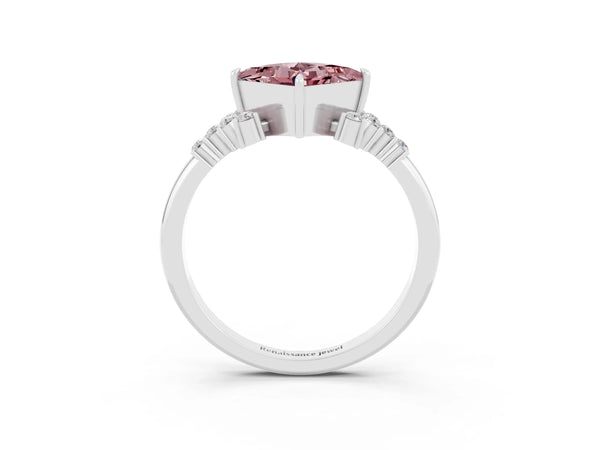 Silver Princess Cut Morganite Ring with Side Stones and Four-Prong Setting