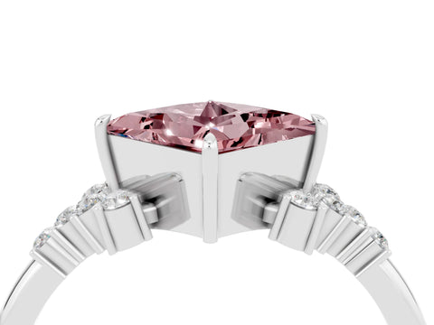 White gold Princess Cut Morganite Ring with Side Stones and Four-Prong Setting_40