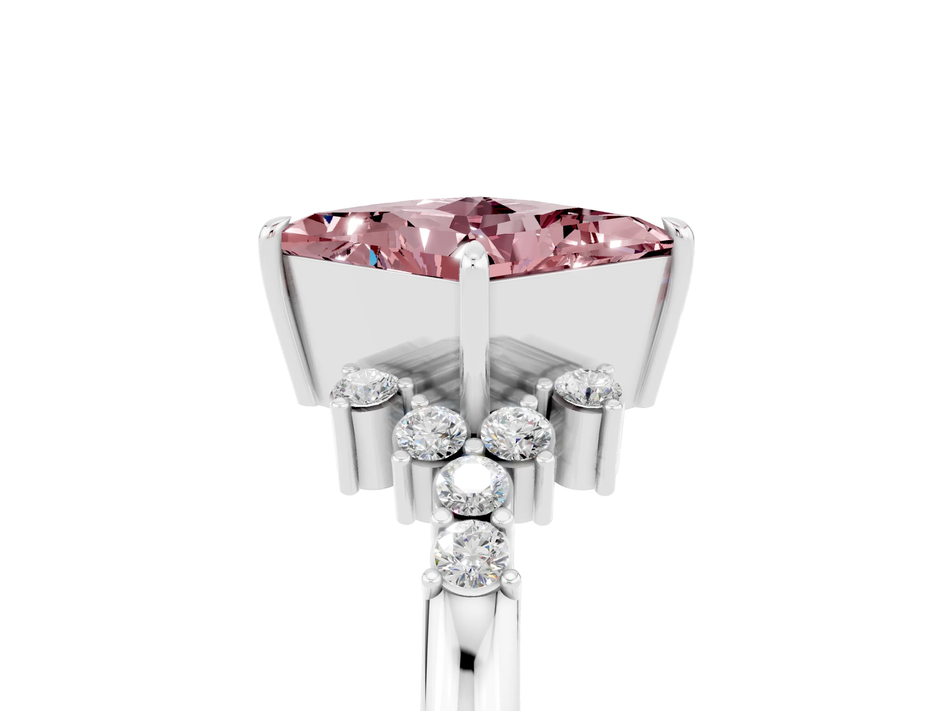 White gold Princess Cut Morganite Ring with Side Stones and Four-Prong Setting_41