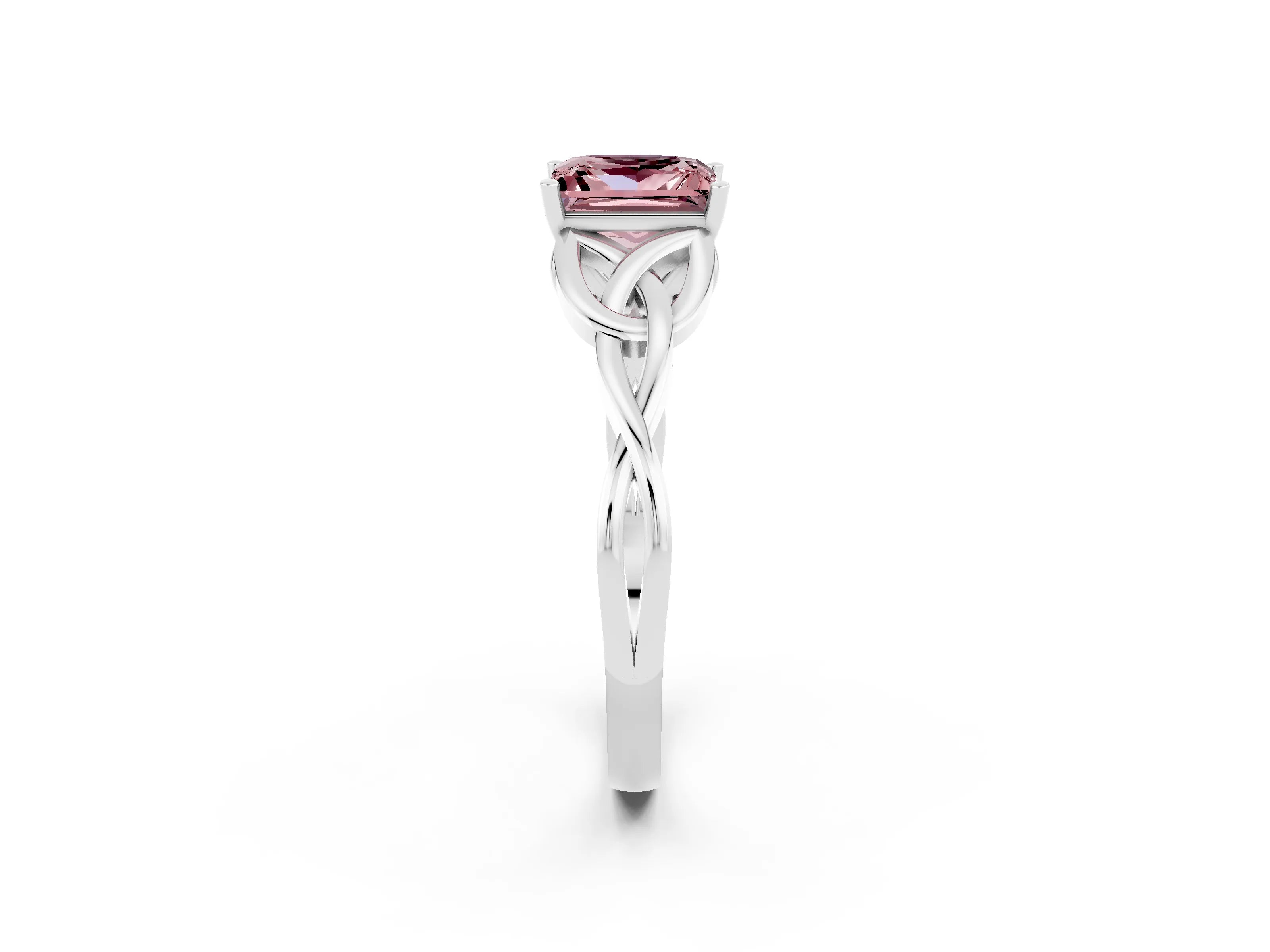 White gold Princess Cut Morganite Solitaire Celtic Knot Ring with Four-Prong Setting_14