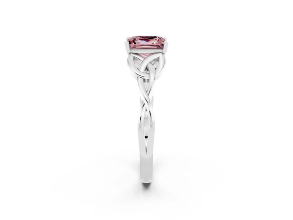 White gold Princess Cut Morganite Solitaire Celtic Knot Ring with Four-Prong Setting