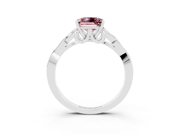 Platinum Princess Cut Morganite Solitaire Celtic Knot Ring with Four-Prong Setting