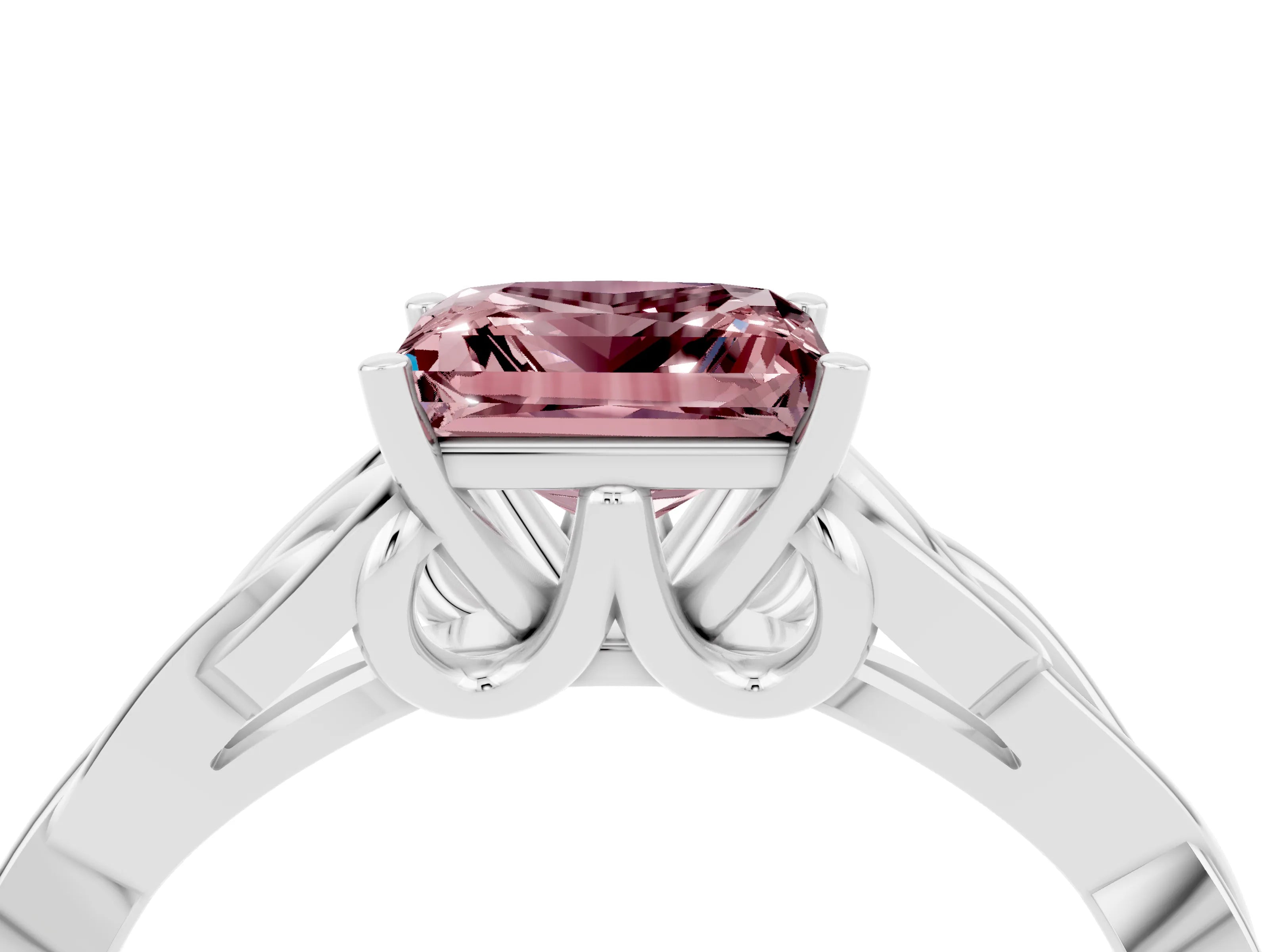 White gold Princess Cut Morganite Solitaire Celtic Knot Ring with Four-Prong Setting_16