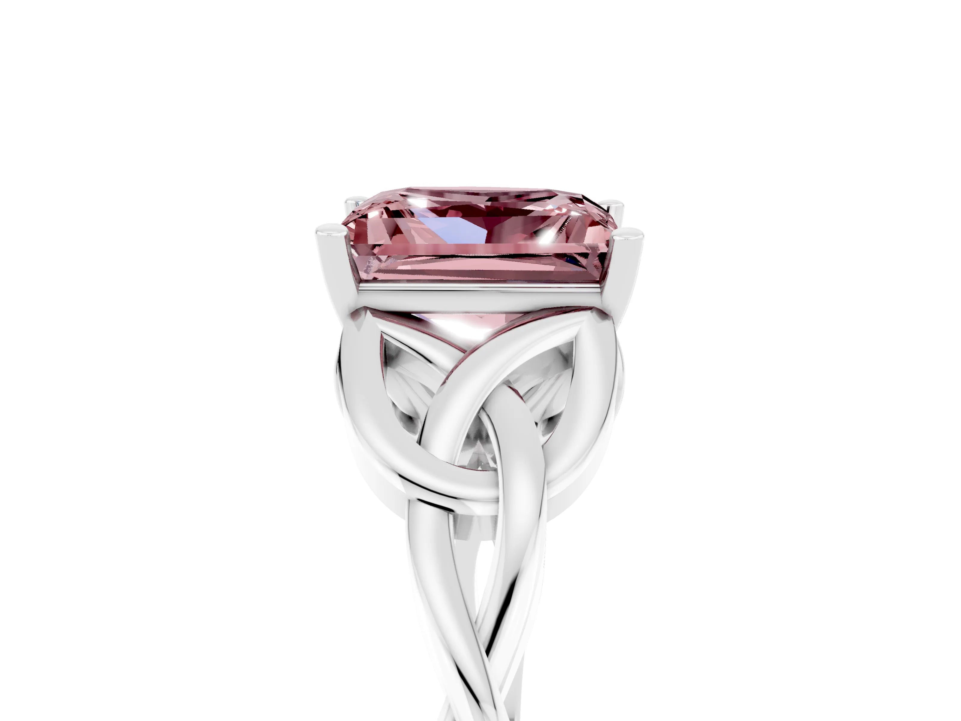 White gold Princess Cut Morganite Solitaire Celtic Knot Ring with Four-Prong Setting_17