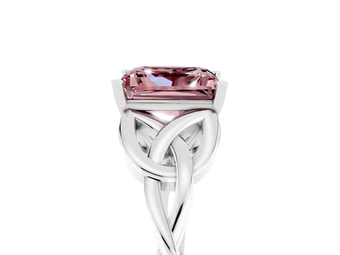 White gold Princess Cut Morganite Solitaire Celtic Knot Ring with Four-Prong Setting_17