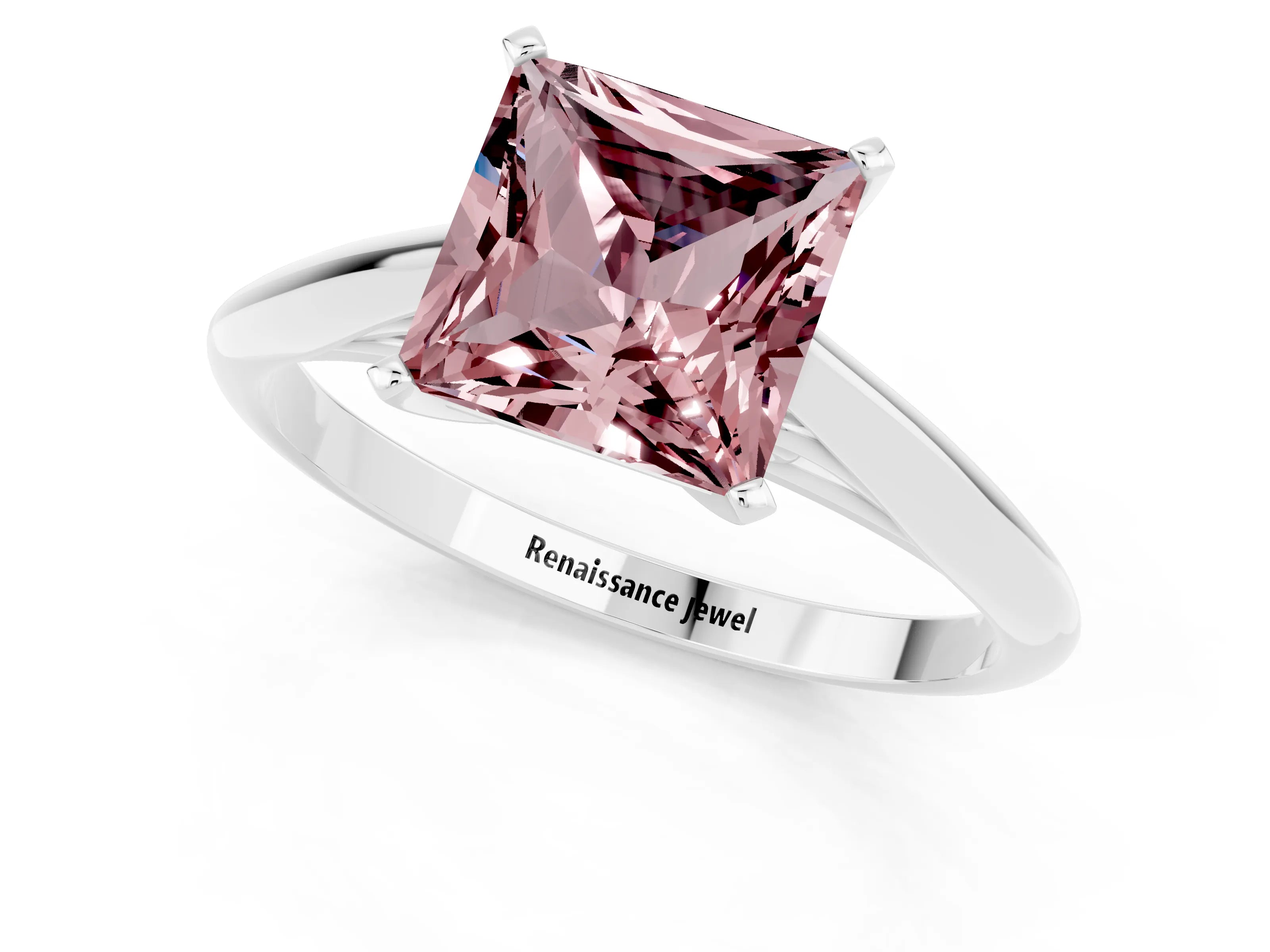 White gold Princess Cut Morganite Solitaire Engagement Ring with Cathedral Setting and Four-Prong Mount_13