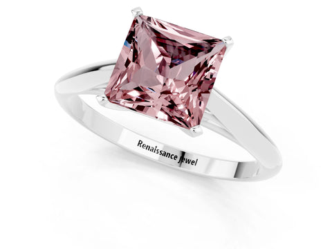 White gold Princess Cut Morganite Solitaire Engagement Ring with Cathedral Setting and Four-Prong Mount_13