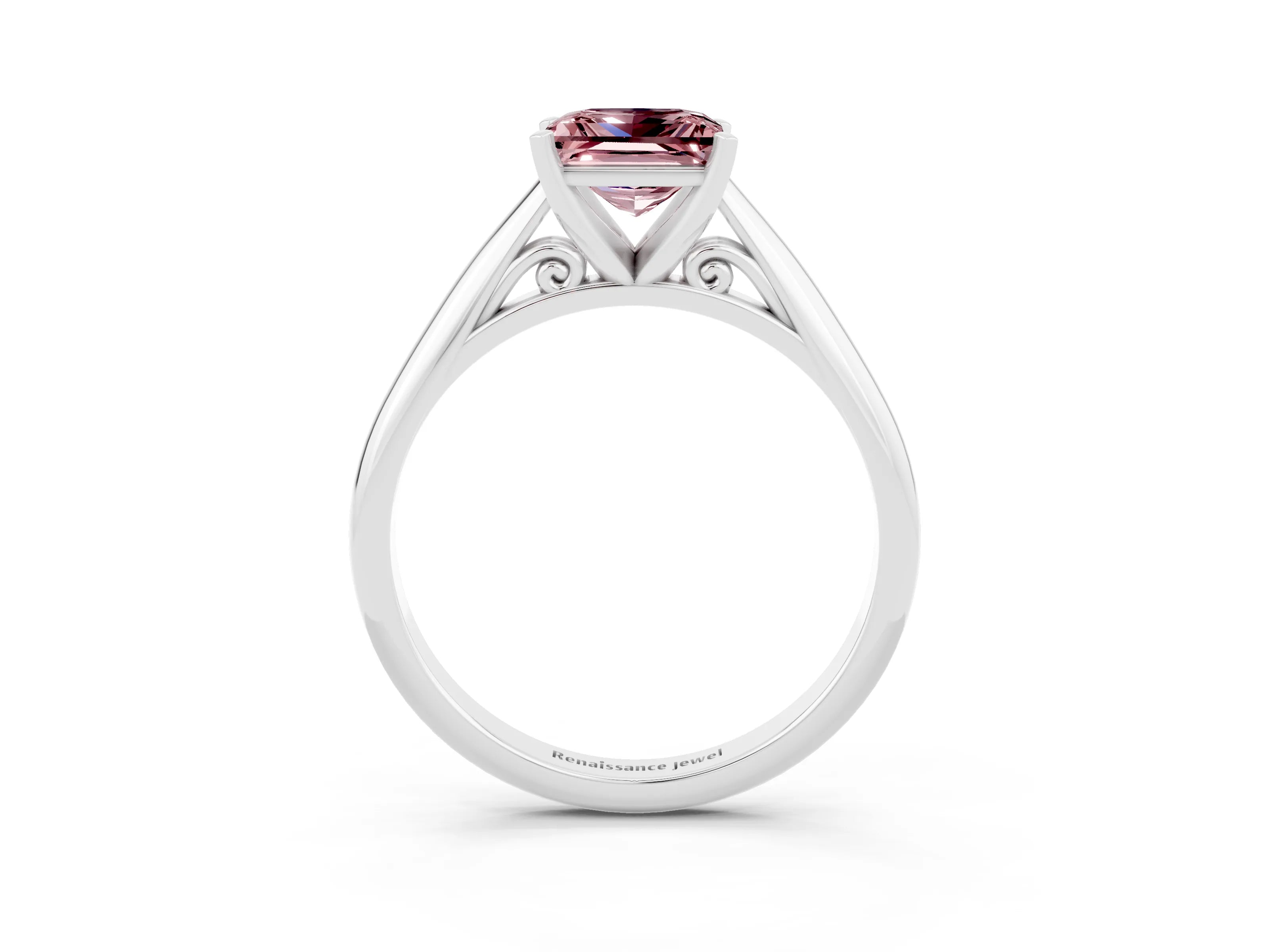 White gold Princess Cut Morganite Solitaire Engagement Ring with Cathedral Setting and Four-Prong Mount_15
