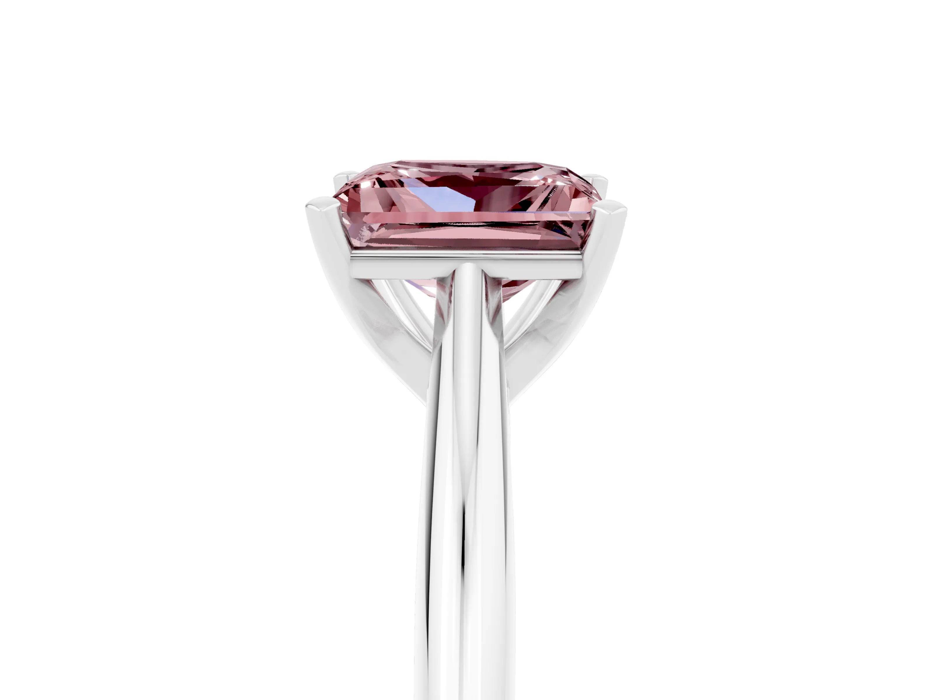 White gold Princess Cut Morganite Solitaire Engagement Ring with Cathedral Setting and Four-Prong Mount_17