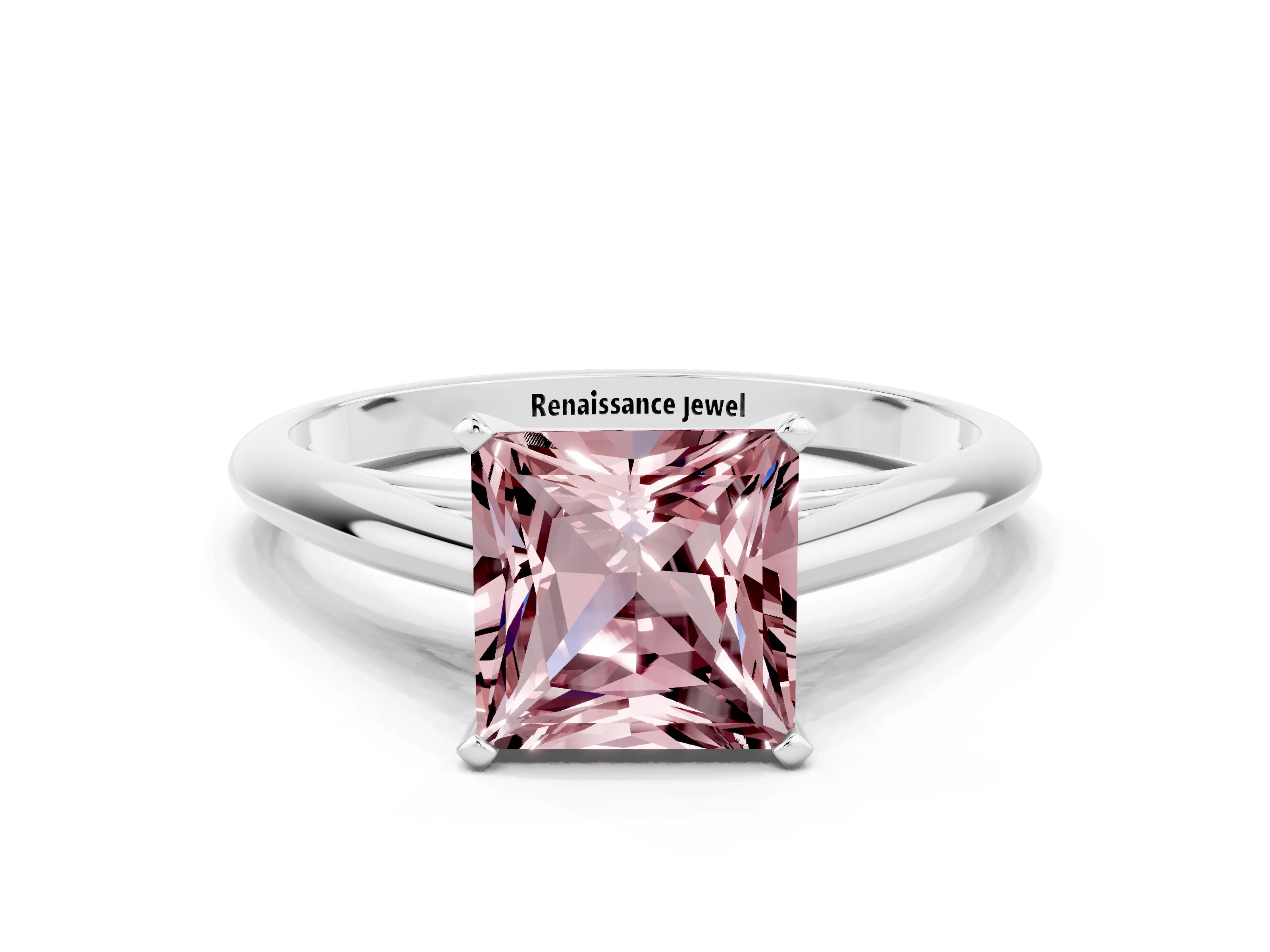 White gold Princess Cut Morganite Solitaire Engagement Ring with Cathedral Setting and Four-Prong Mount_24