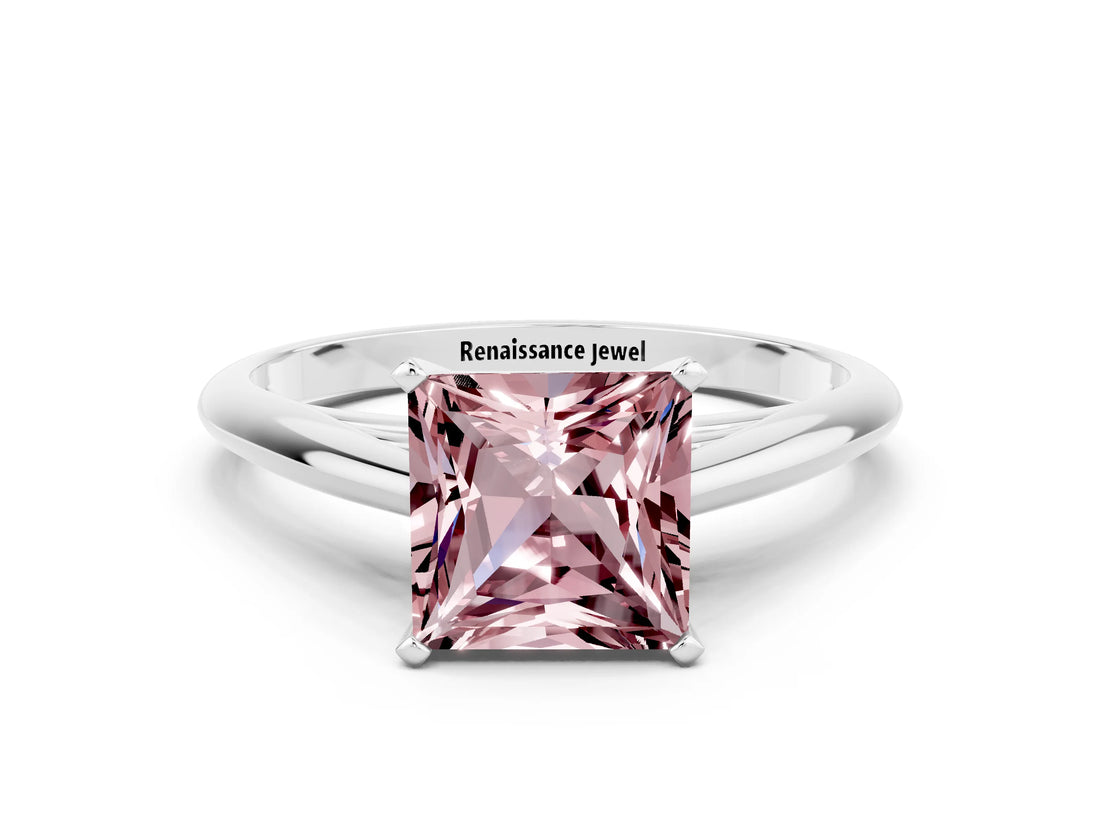 White gold Princess Cut Morganite Solitaire Engagement Ring with Cathedral Setting and Four-Prong Mount_24