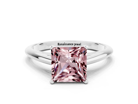 White gold Princess Cut Morganite Solitaire Engagement Ring with Cathedral Setting and Four-Prong Mount_24