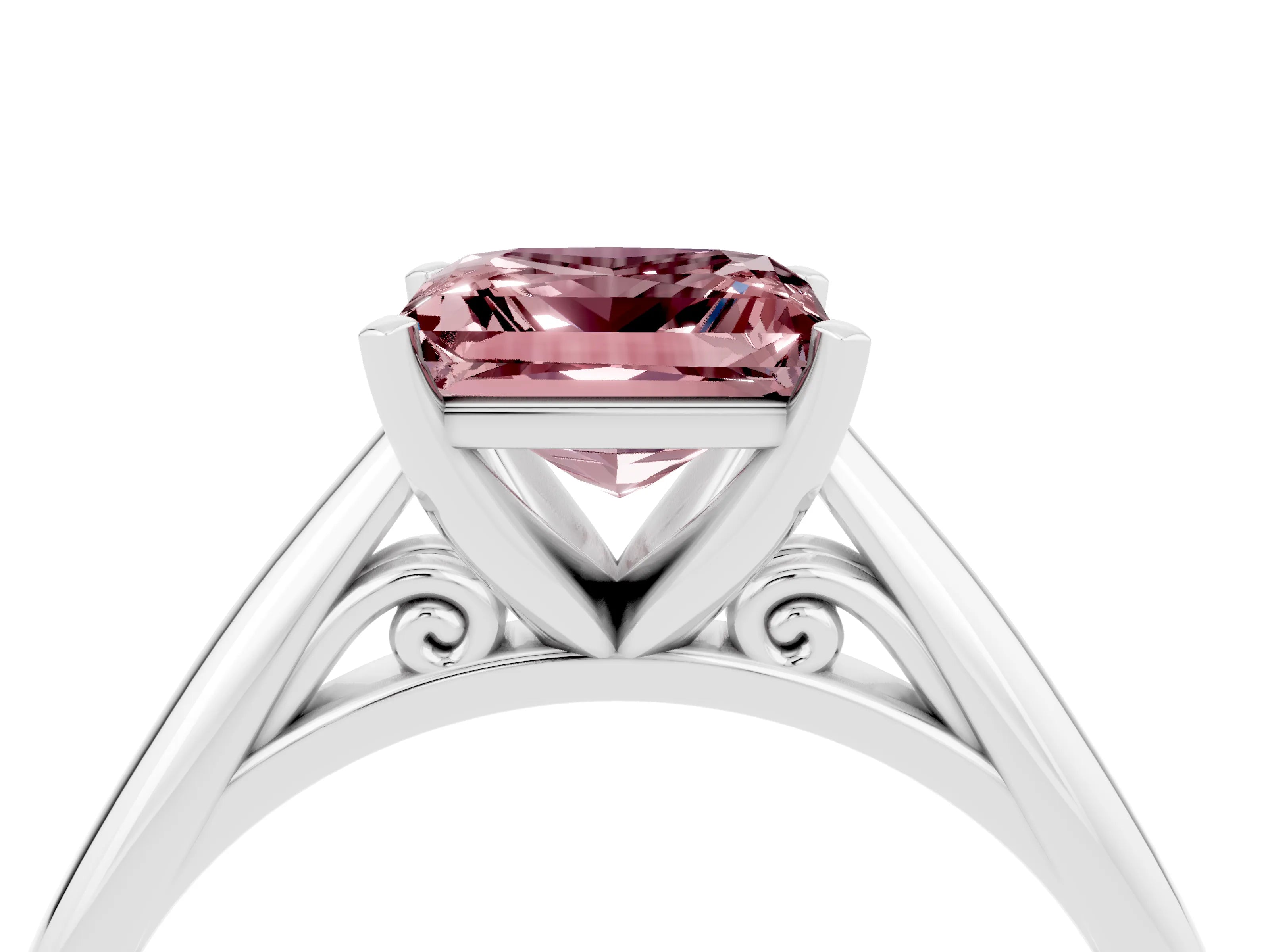 White gold Princess Cut Morganite Solitaire Engagement Ring with Cathedral Setting and Four-Prong Mount_28