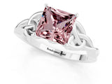 White gold Princess Cut Morganite Solitaire Engagement Ring with Celtic Knot Band and Four-Prong Setting_1