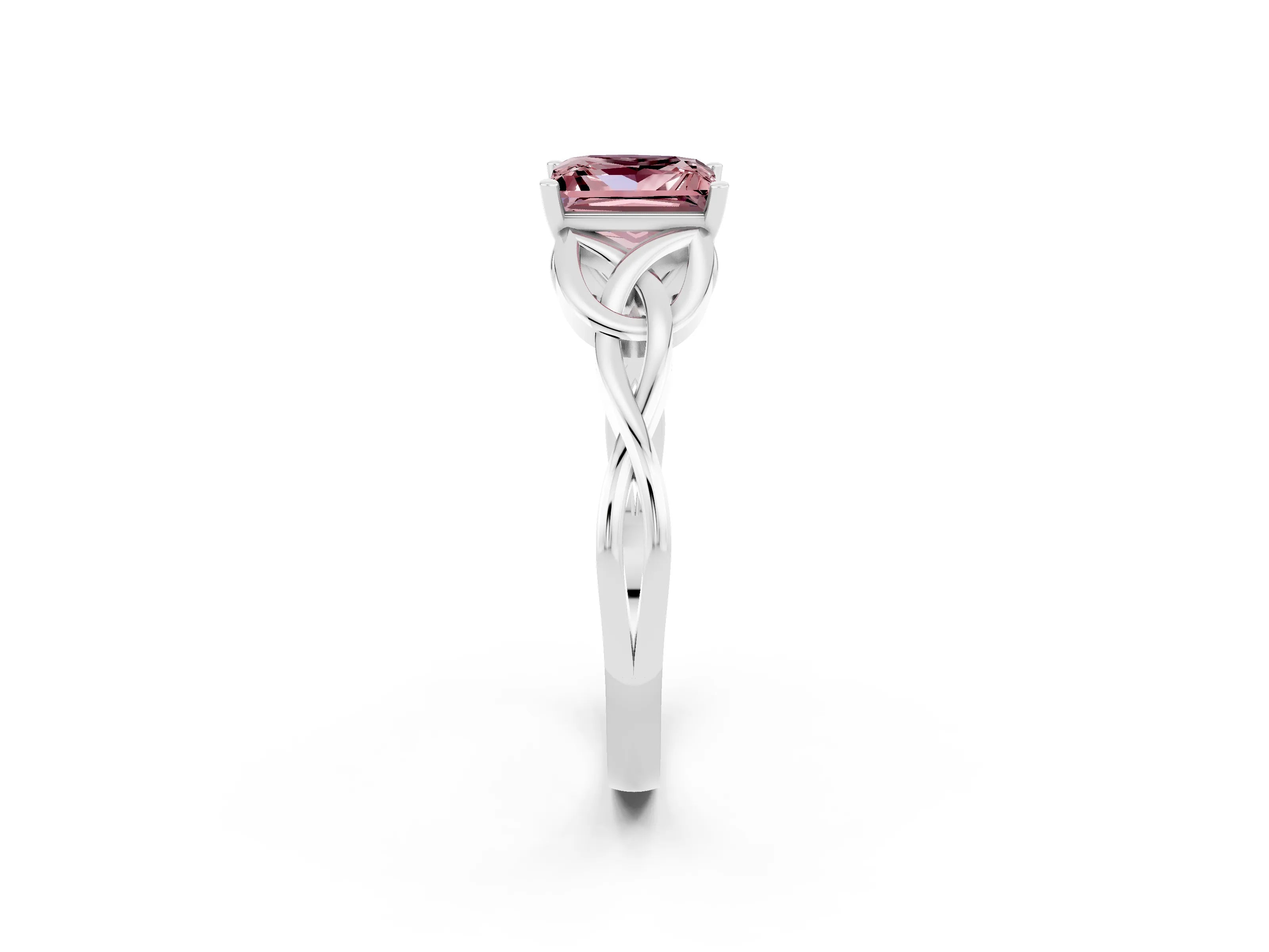 White gold Princess Cut Morganite Solitaire Engagement Ring with Celtic Knot Band and Four-Prong Setting_2