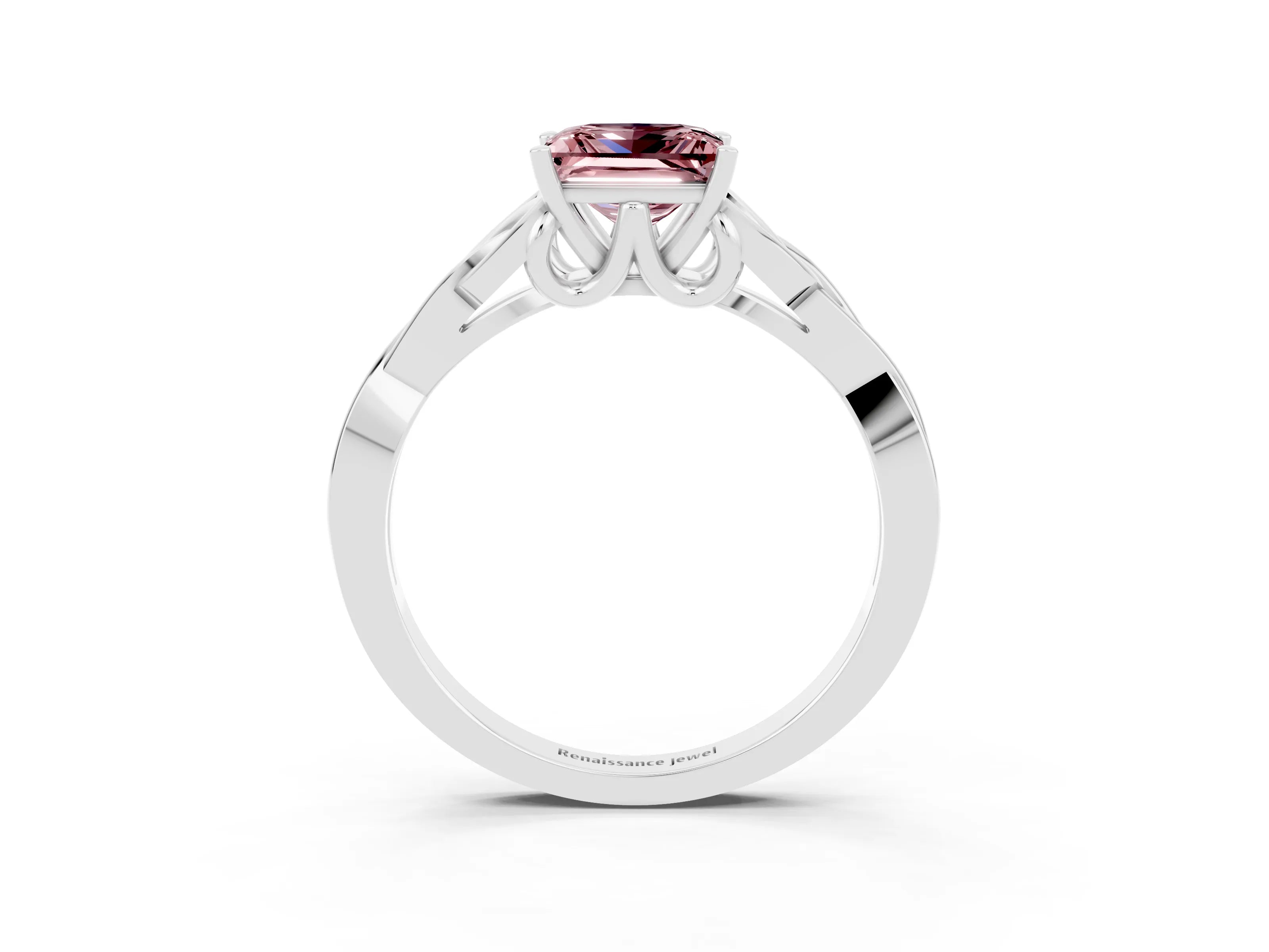 White gold Princess Cut Morganite Solitaire Engagement Ring with Celtic Knot Band and Four-Prong Setting_3