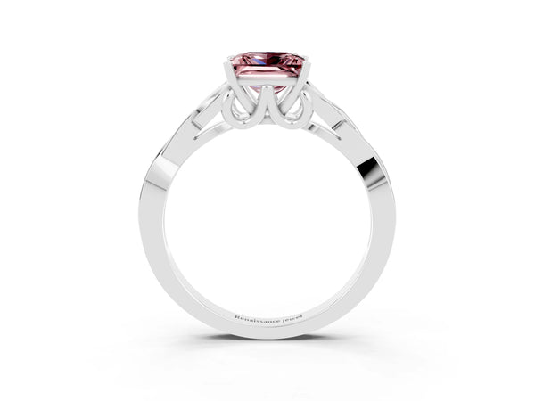 Silver Princess Cut Morganite Solitaire Engagement Ring with Celtic Knot Band and Four-Prong Setting