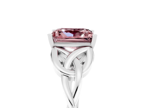 White gold Princess Cut Morganite Solitaire Engagement Ring with Celtic Knot Band and Four-Prong Setting_5