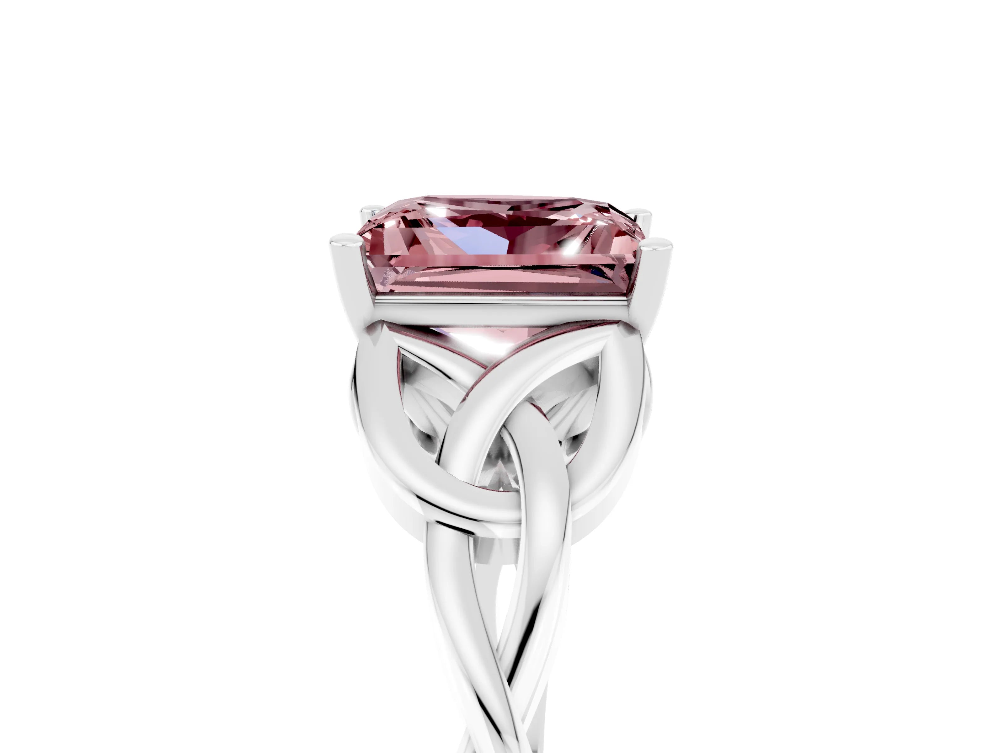 White gold Princess Cut Morganite Solitaire Engagement Ring with Celtic Knot Band and Four-Prong Setting_5