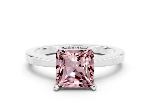 White gold Princess Cut Morganite Solitaire Engagement Ring with Classic Band and Four-Prong Setting_24