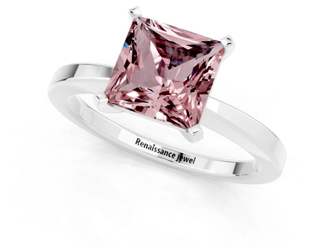 White gold Princess Cut Morganite Solitaire Engagement Ring with Classic Band and Four-Prong Setting_25