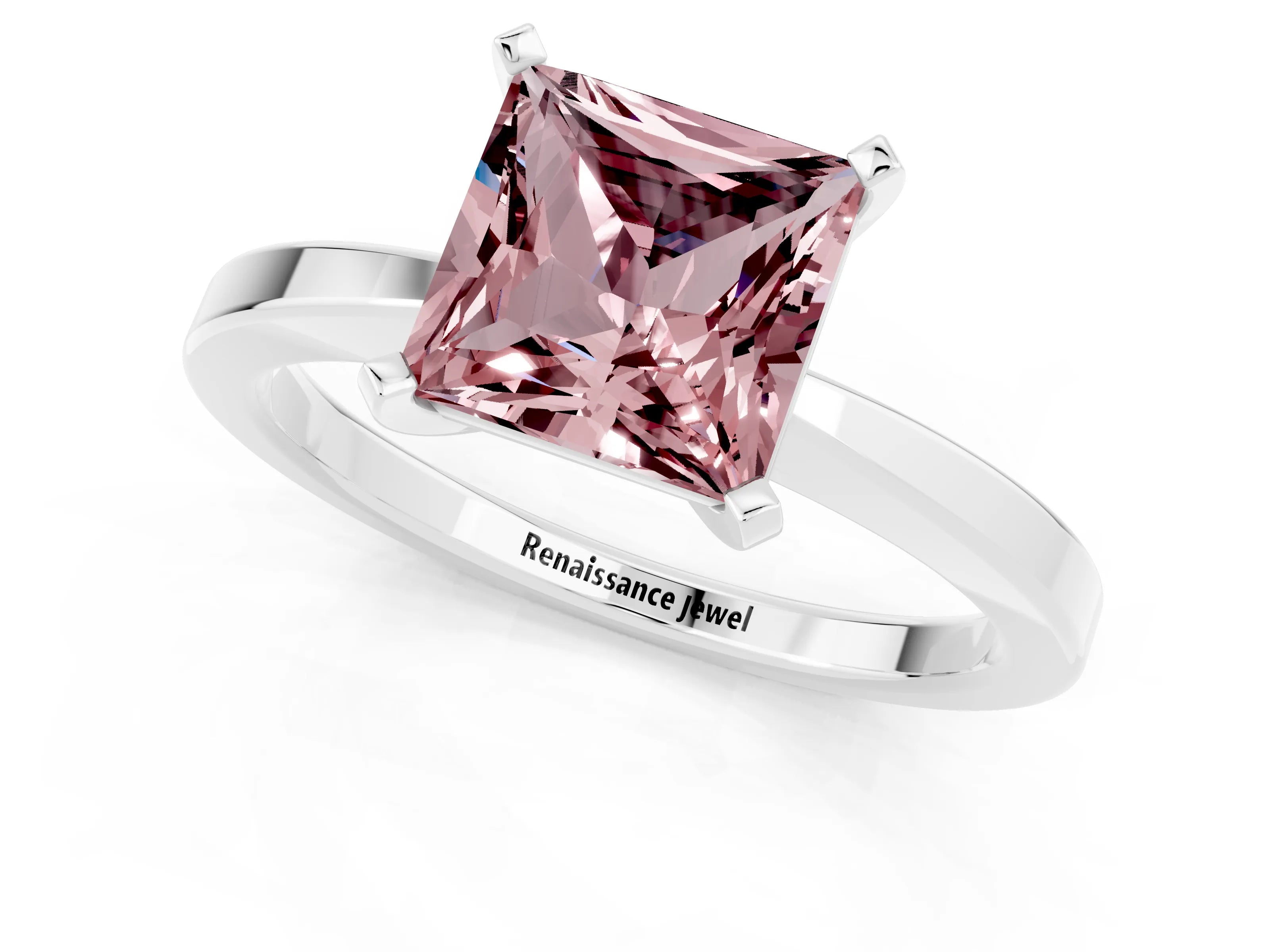 White gold Princess Cut Morganite Solitaire Engagement Ring with Classic Band and Four-Prong Setting_25